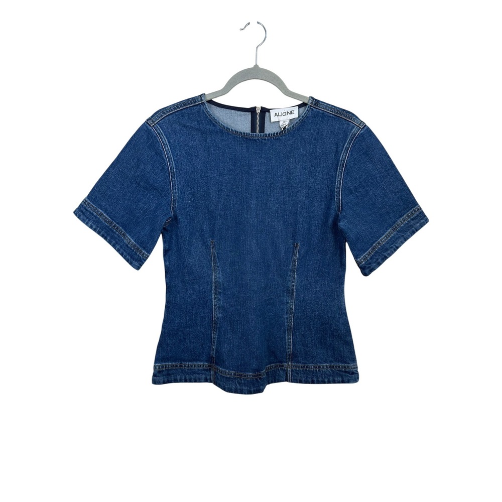 Aligne Denim Top Womens Size 4 Indigo Blue New With Tags Structured Back Zip